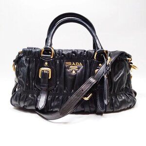 Authentic Prada Hand Bag Nappa Gaufre 2way Black Leather mn720-121725